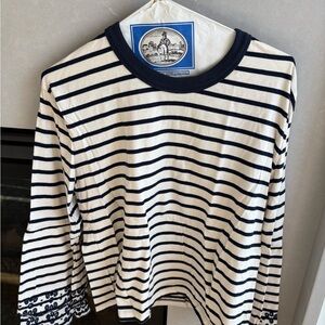 Madewell Black and Cream Striped Long Sleeve Top